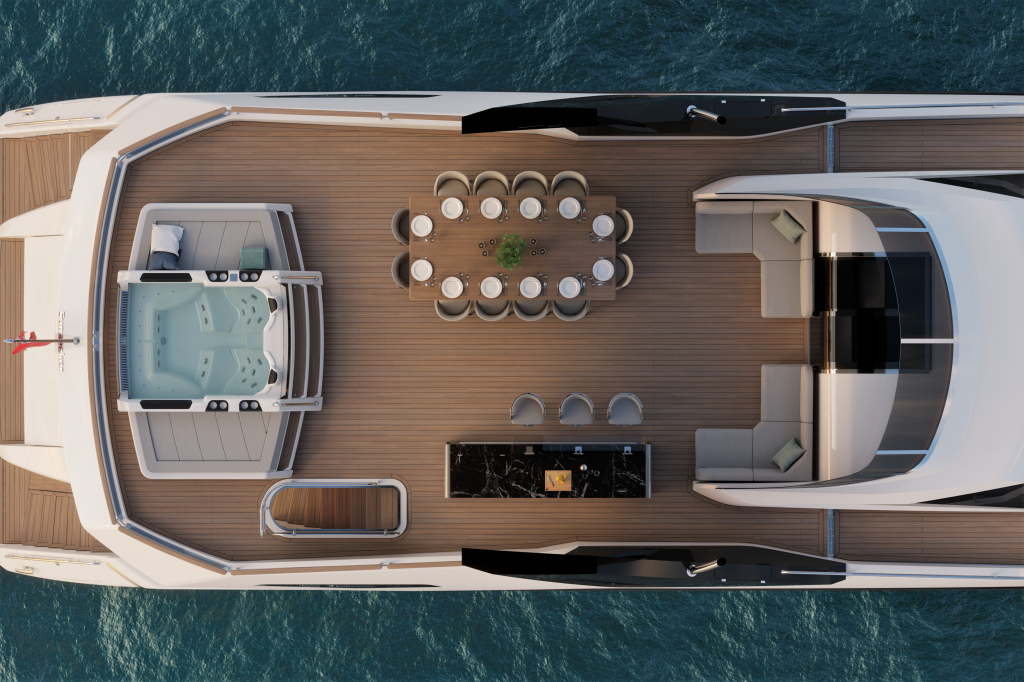 Aerial shot of the Sunseeker 100 yacht