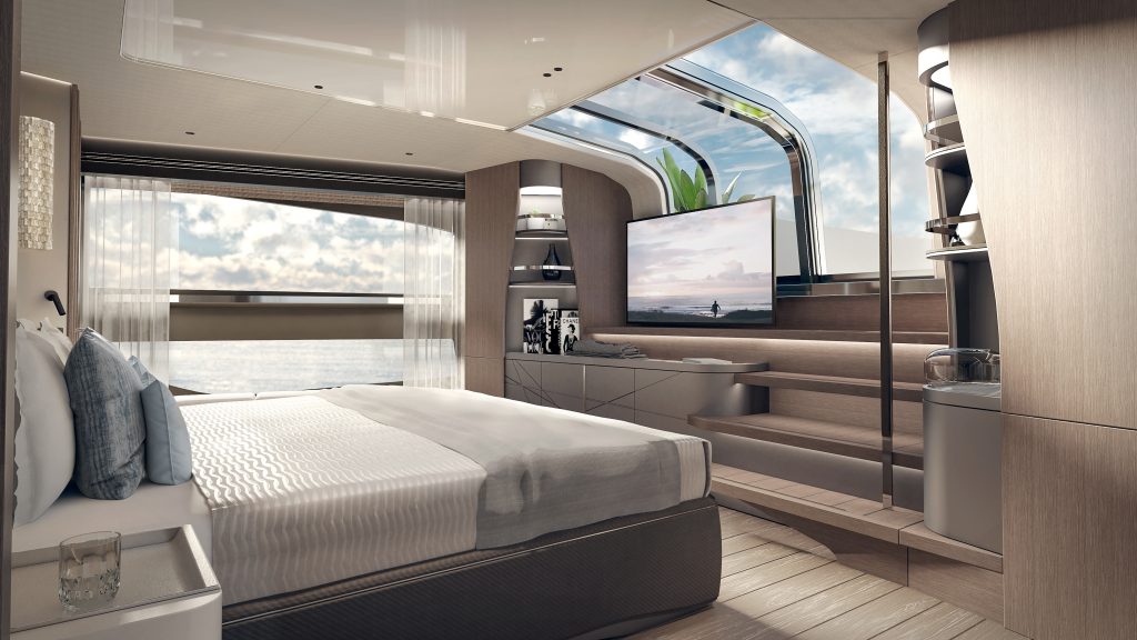 master stateroom onboard the Sunseeker 100 Yacht