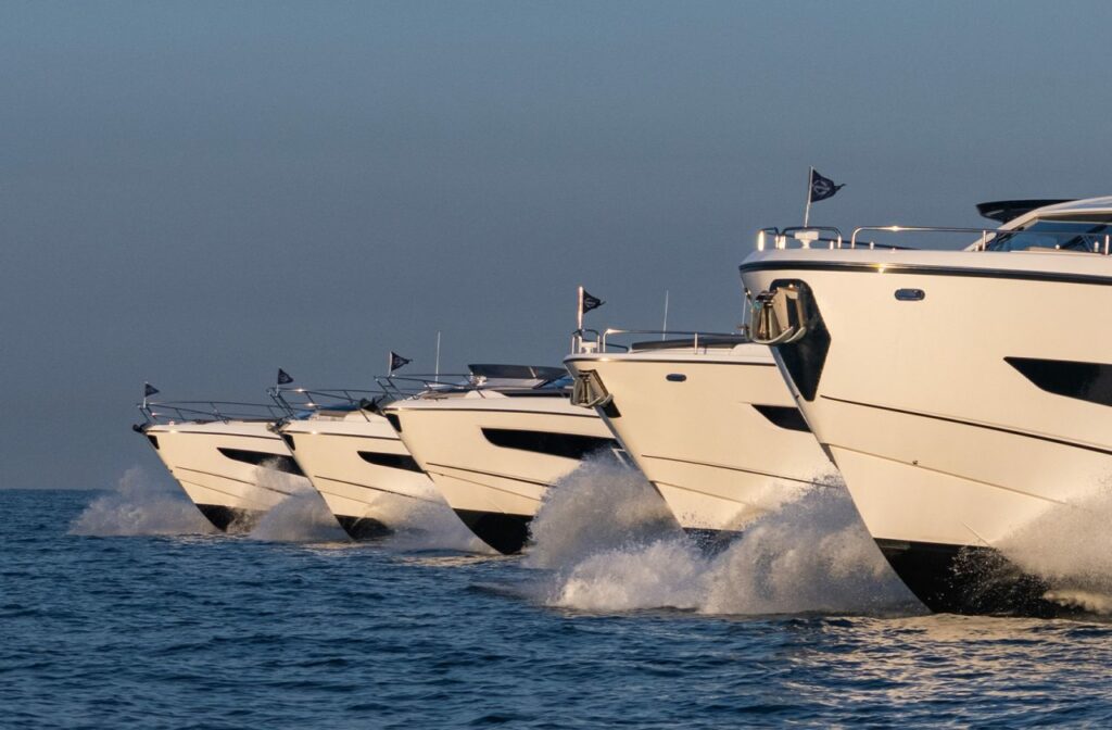 all 5 hulls in the Sunseeker famous five lineup pictured side by side