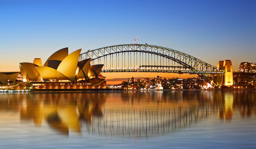 view of Sydney Harbour as sunsets