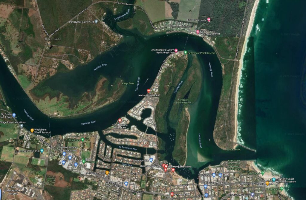 google maps screenshot of the Port Macquarie area