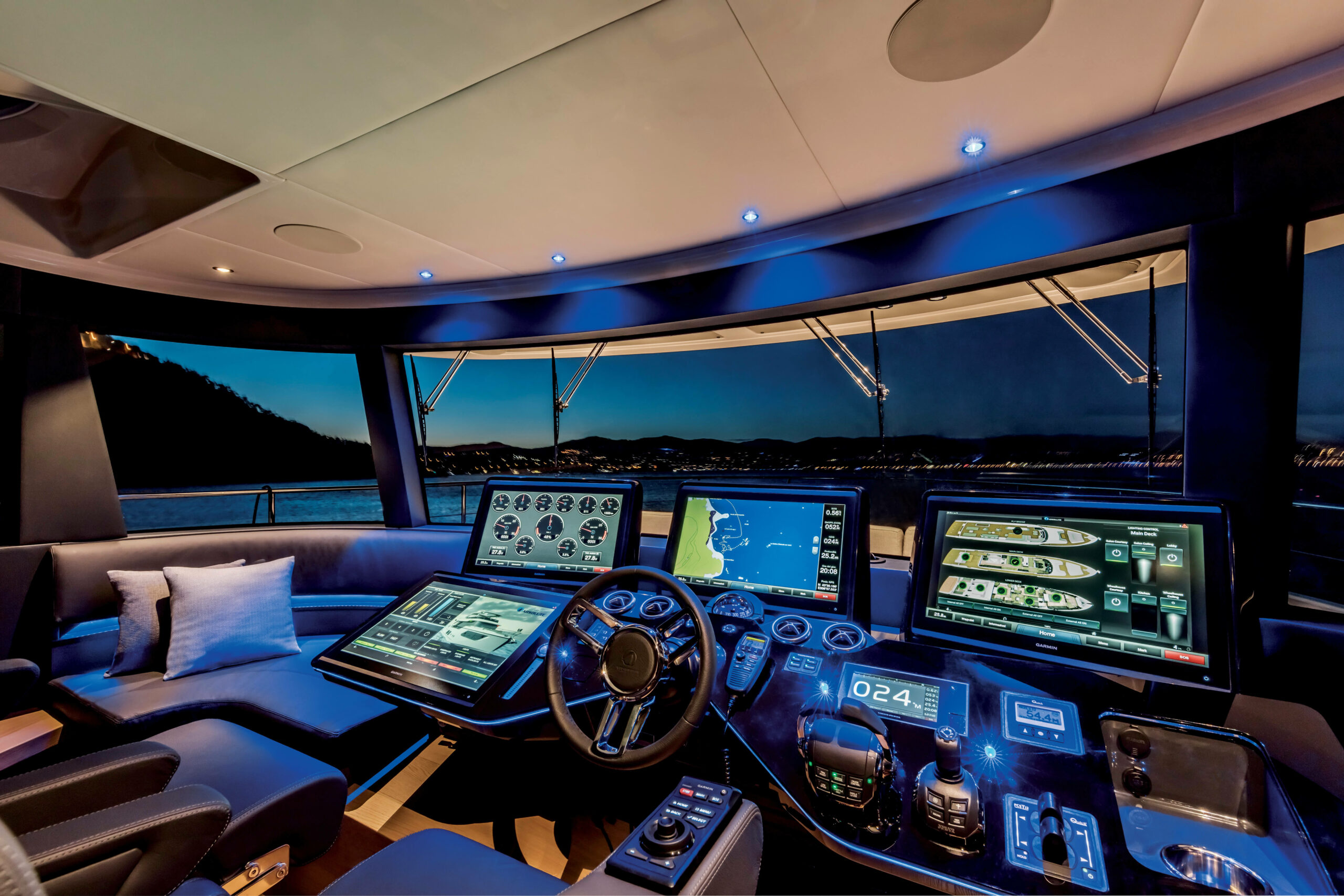 cockpit of Absolute Yacht kitted with the new Volvo Penta Assisted Docking System