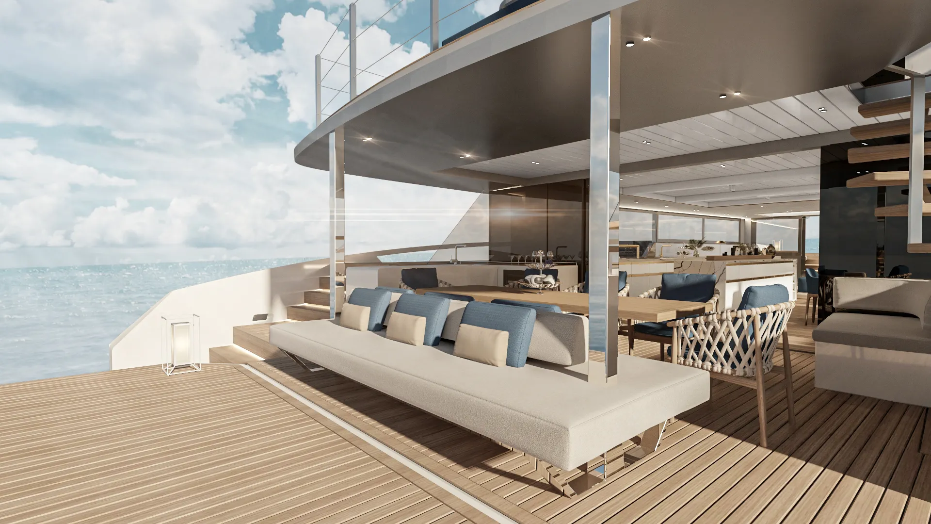 Exterior lounging area onboard the MC82p