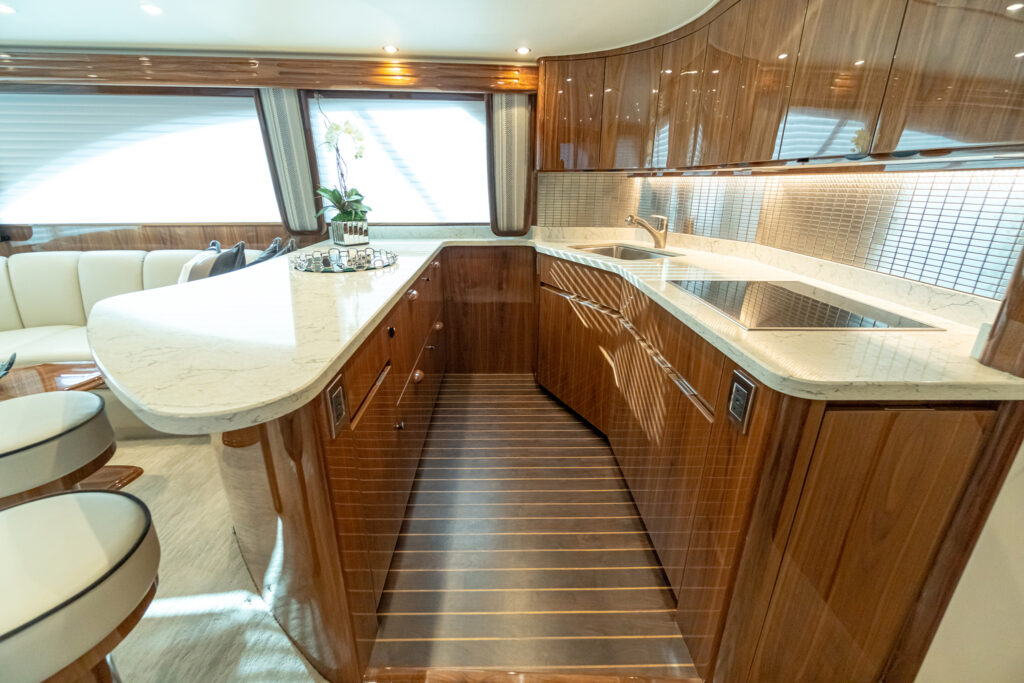 kitchen area onboard the Viking 54C