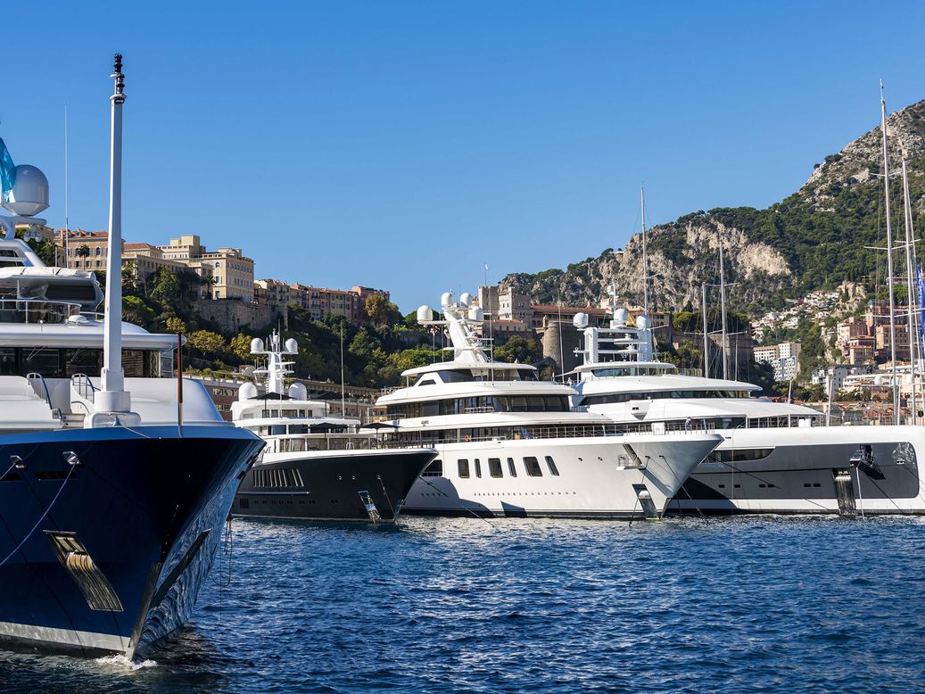 boats in the harbour at Monaco Yacht Show