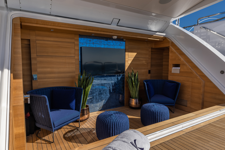 outdoor TV onboard Columbus sport yacht designed by Videoworks