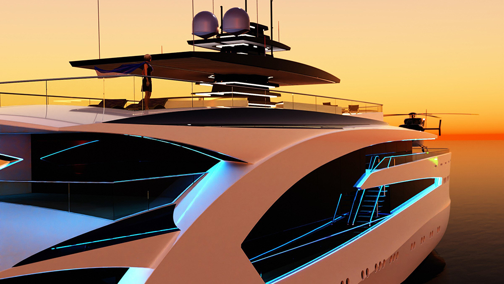 Project Grace close up of top deck at sunset