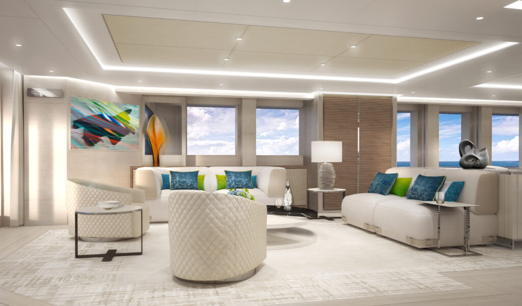 Interior living area onboard Aura by Heesen