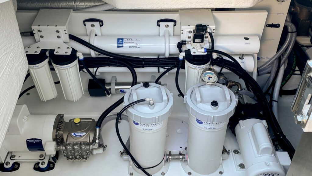 Wider angle of water maker system installed on a Riviera
