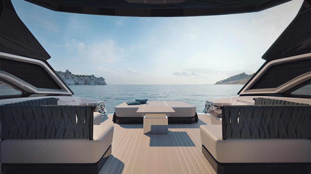 Aft deck onboard Sunseeker Superhawk 55