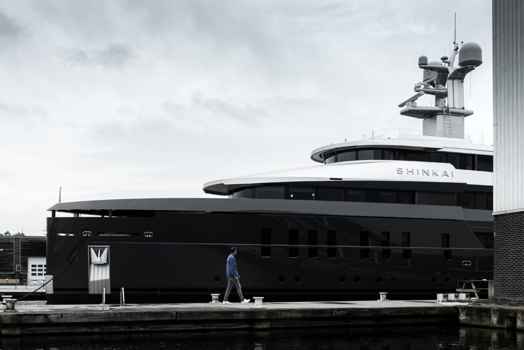 Shinkai from Vitruvius Yachts side profile at dock front half
