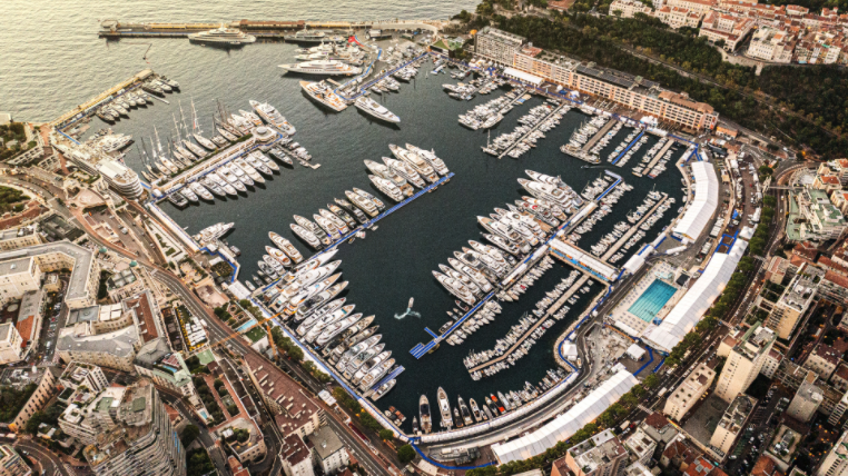 Aerial shot of the Monaco Yacht Show 2021