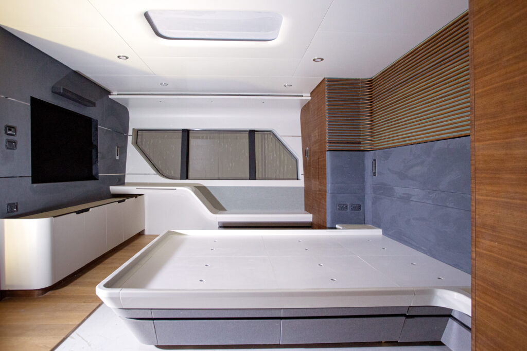 CL Yachts CLX96 master stateroom under consruction