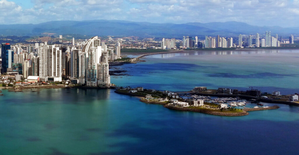 Aerial shot of Ocean Reef Island Marina in Panama City