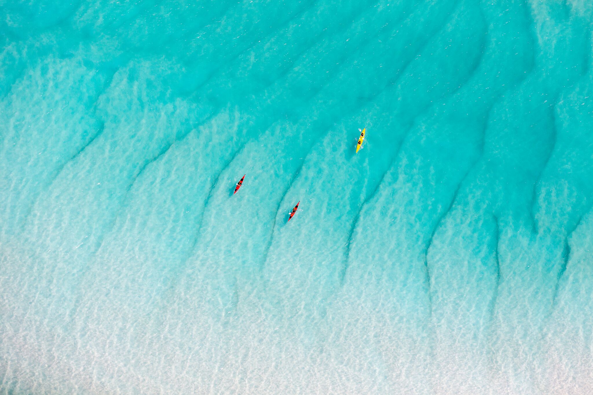 Aerial of kayaks in the Whitsundays