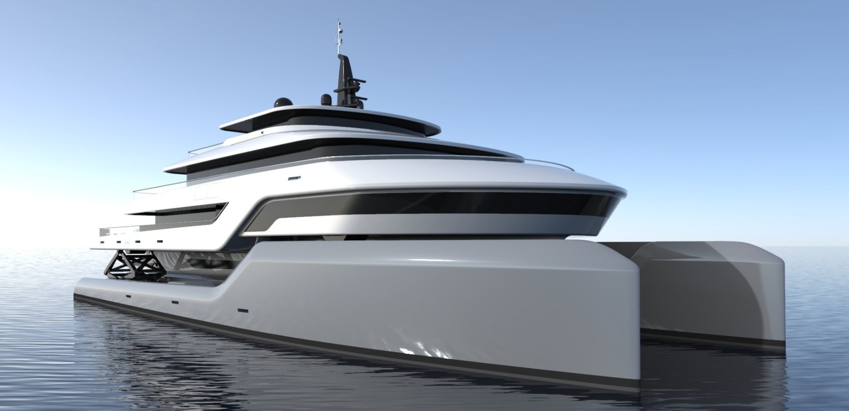Render of a servo yacht equipped with the anti seasickness technology