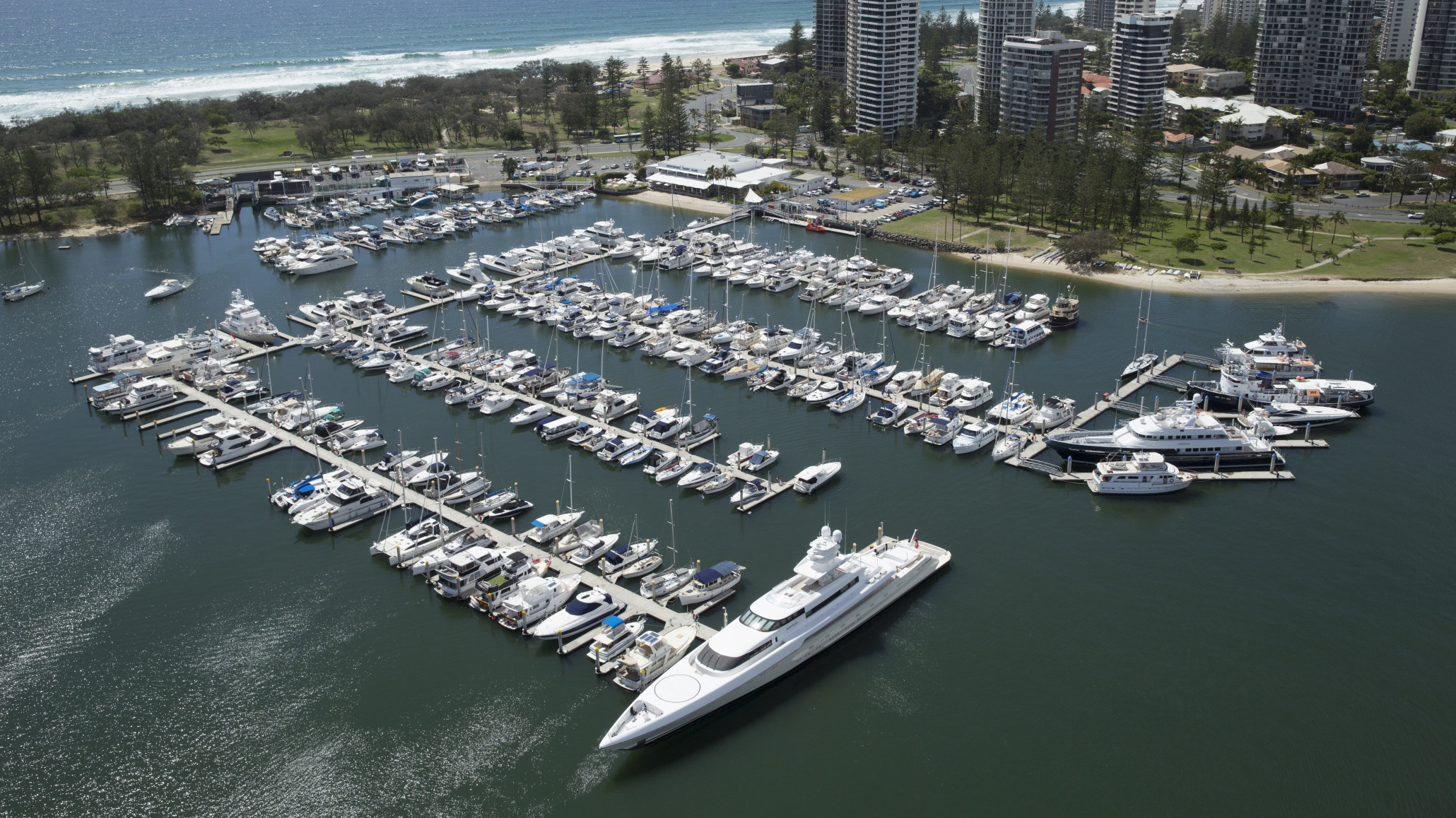 Aerial render of Superyacht berth on the Gold Coast