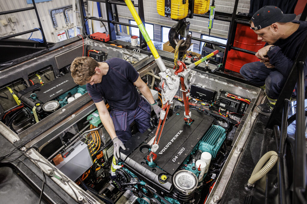 Engineer working on Volvo Penta engine