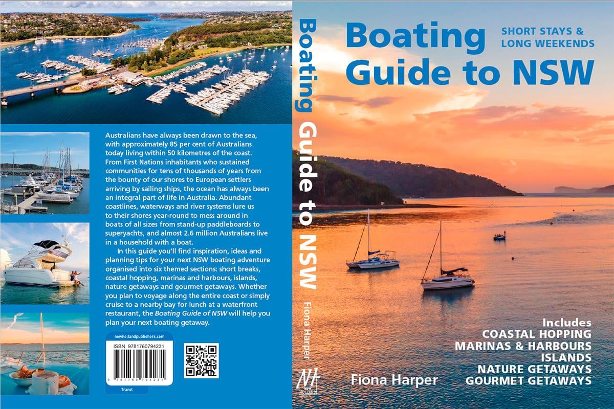 scan of front and back cover of Fiona Harper's Boating Guide to NSW