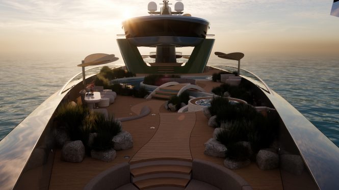 Lurssen superyacht concept ALICE garden deck with sunset
