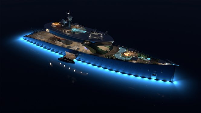 Lurssen superyacht concept ALICE full profile at night