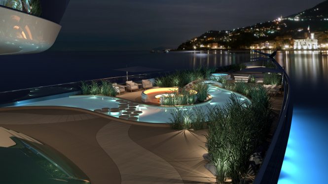 Lurssen superyacht concept ALICE night time looking forward