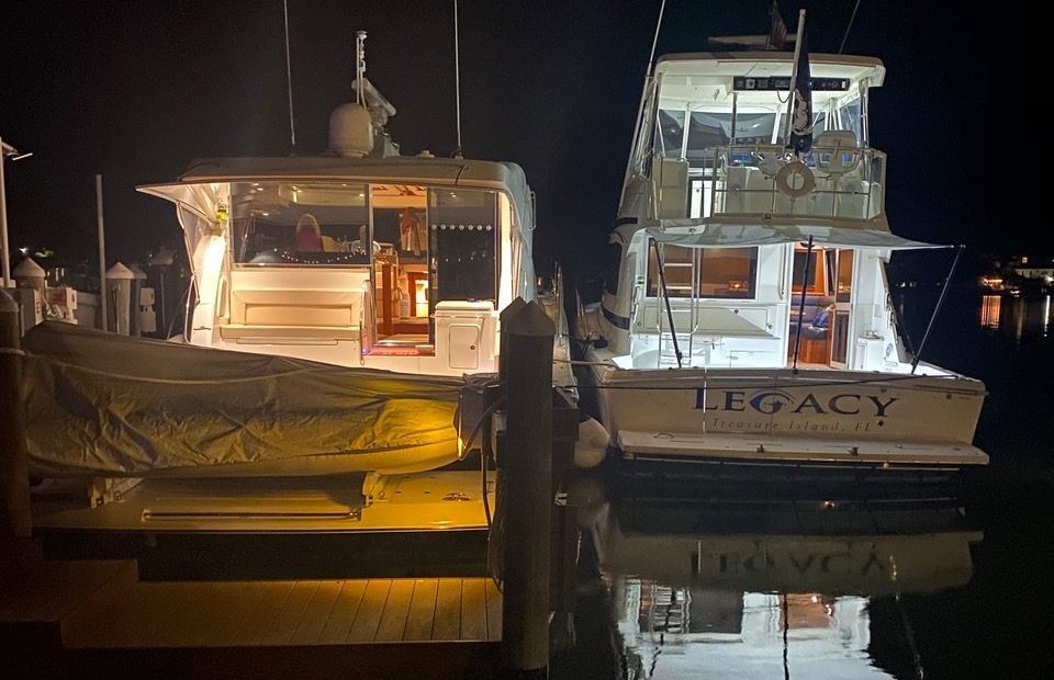 Legacy boats at nightime