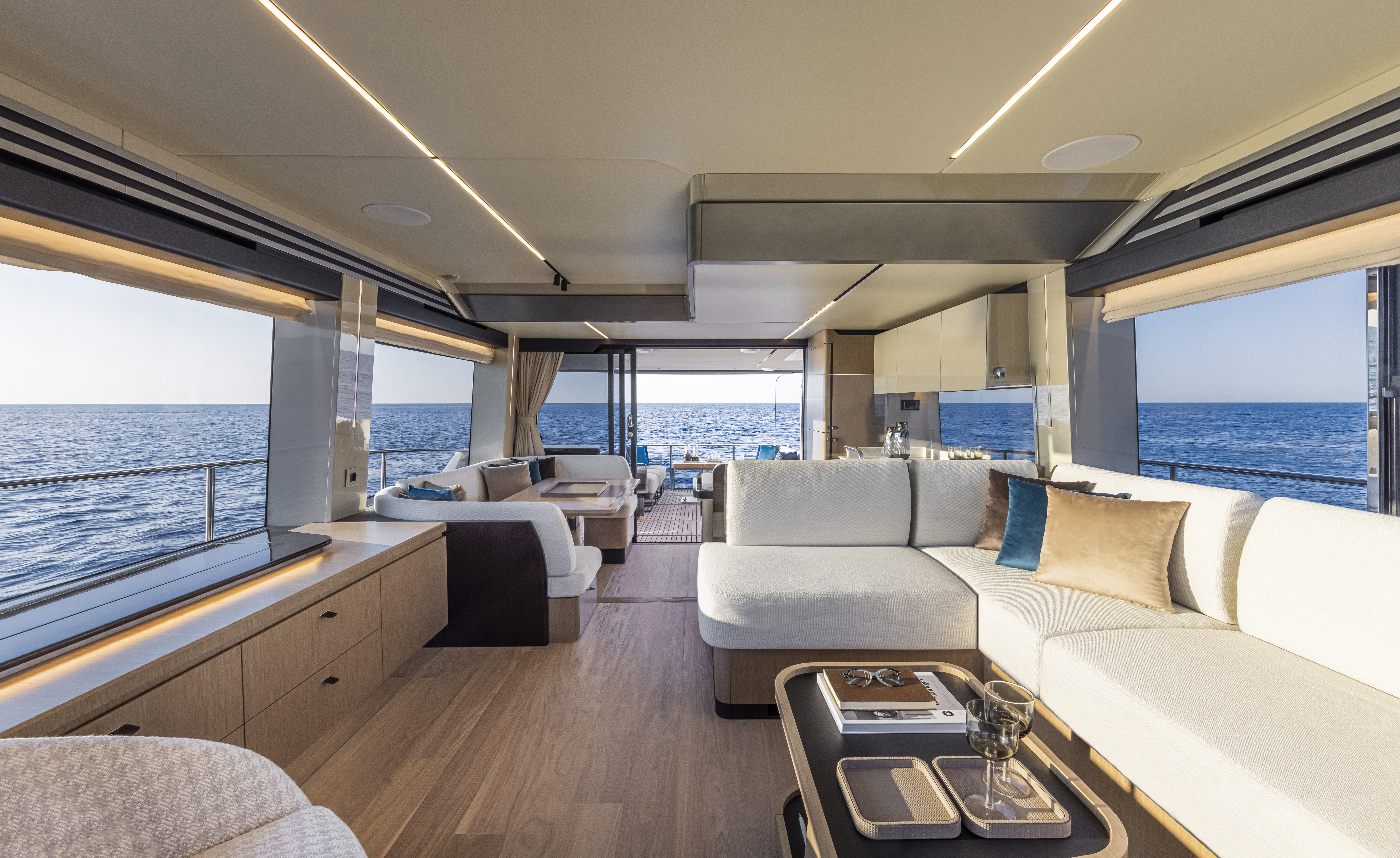 Salon area onboard the Absolute 60 FLY