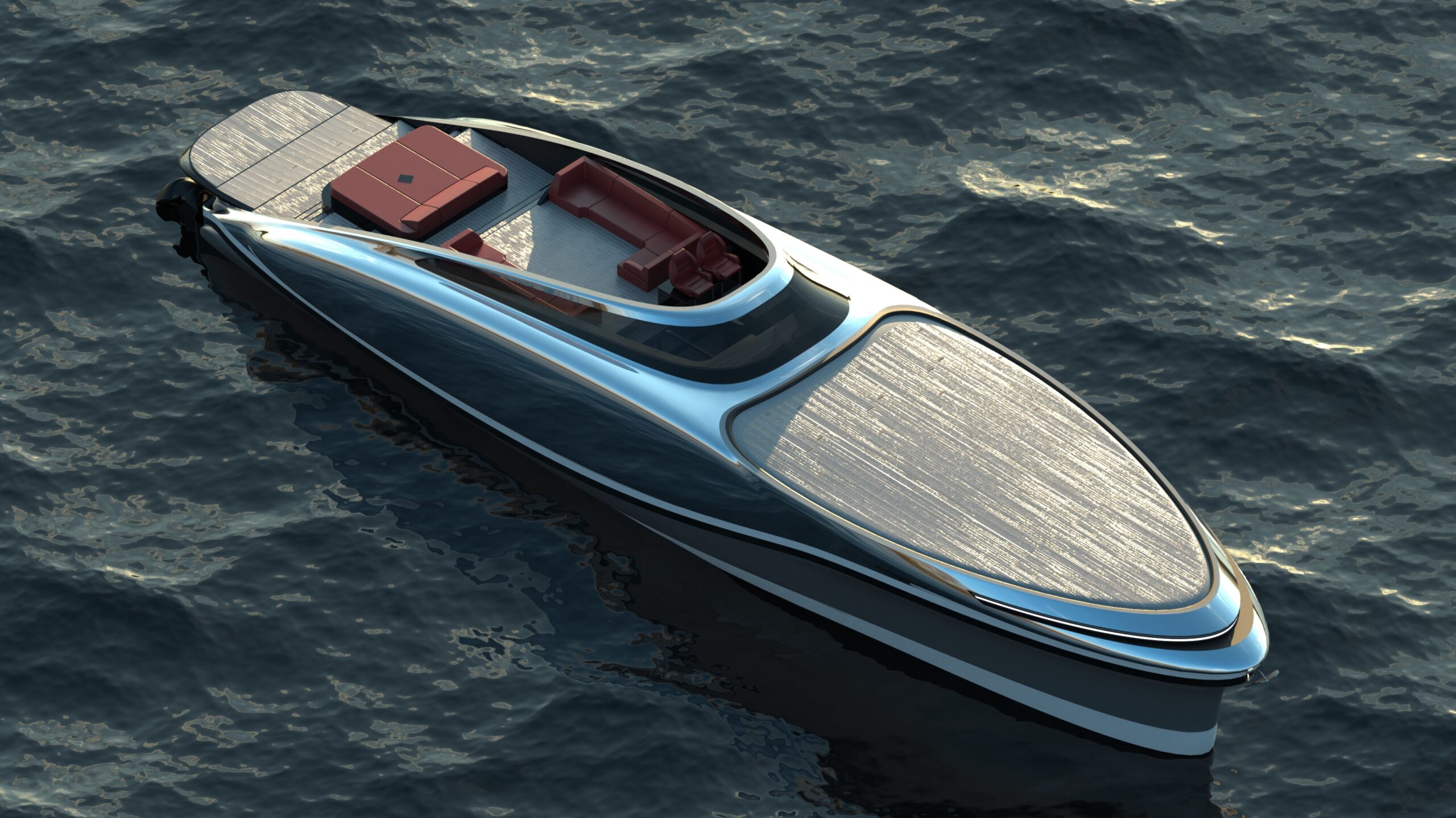 motor yacht concept Embryon forward aerial shot
