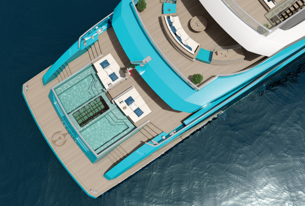 Turquoise Yachts Project Neptune aerial of rear deck