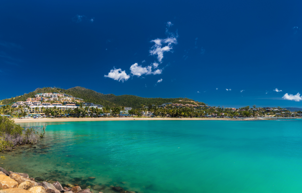 shot of Airlie Beach with blue skies