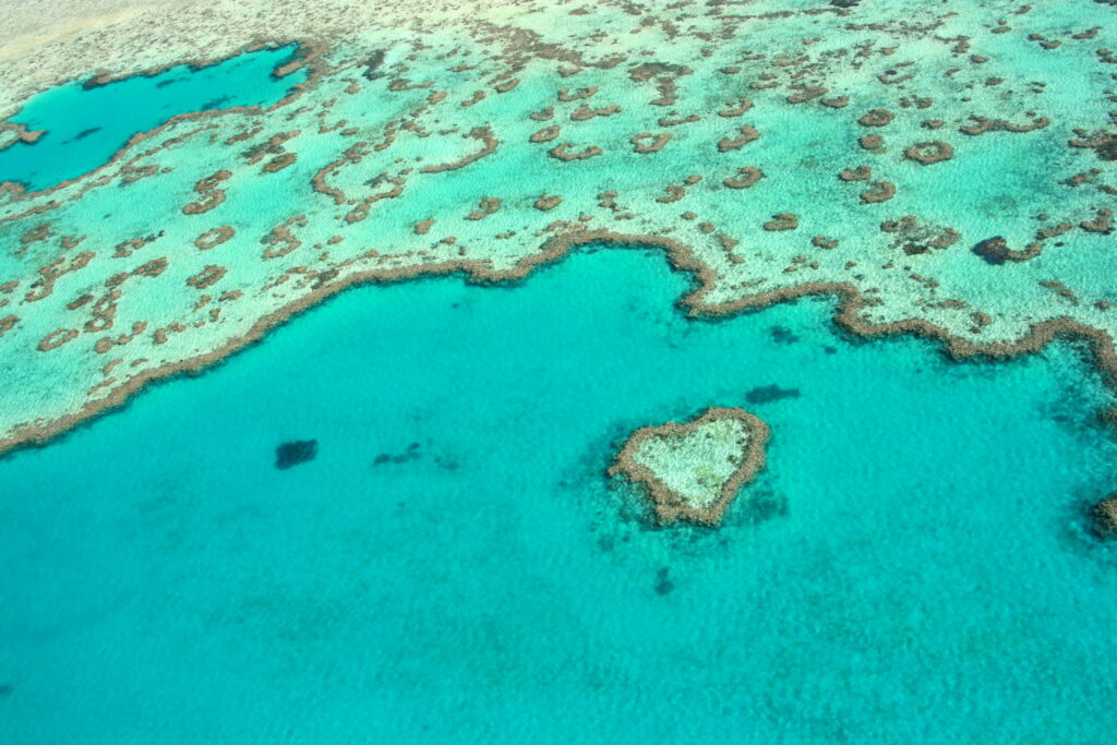 Aerial shot of heart shaped inlet in the Whitsundays