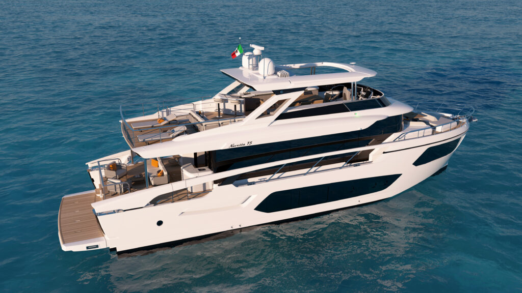 rear angle render of the Navetta 75